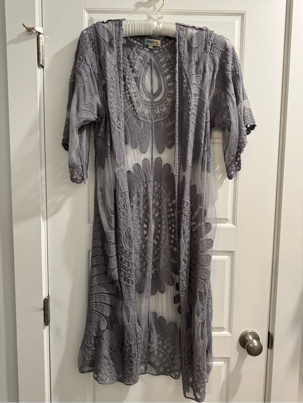 Rebellion Gray Lace Overlay Long Kimono